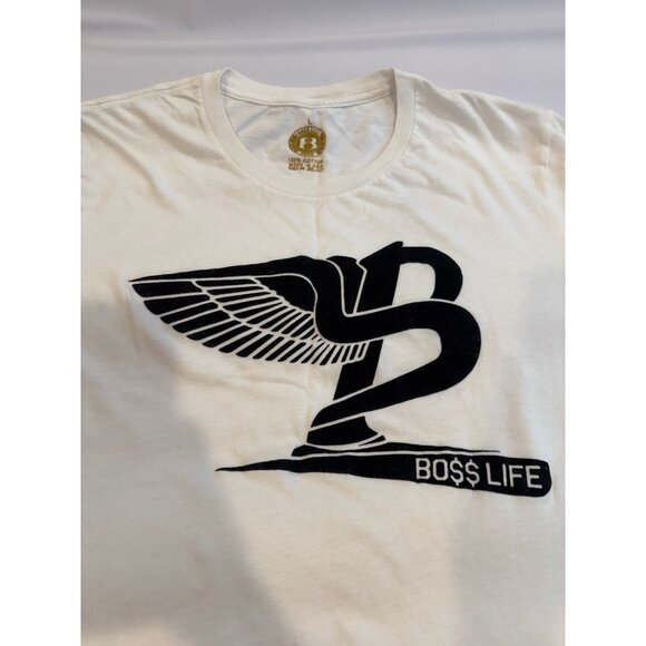 Boss Life Brand Men’s T-Shirt L White Black Logo 100% Cotton Made in USA - Picture 2 of 5